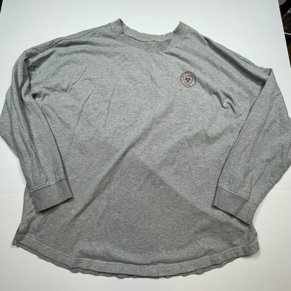 Ariat Mens XL Gray Long Sleeve Bison Graphic T-Shirt Oversize Fit Western Logo - Picture 4 of 10